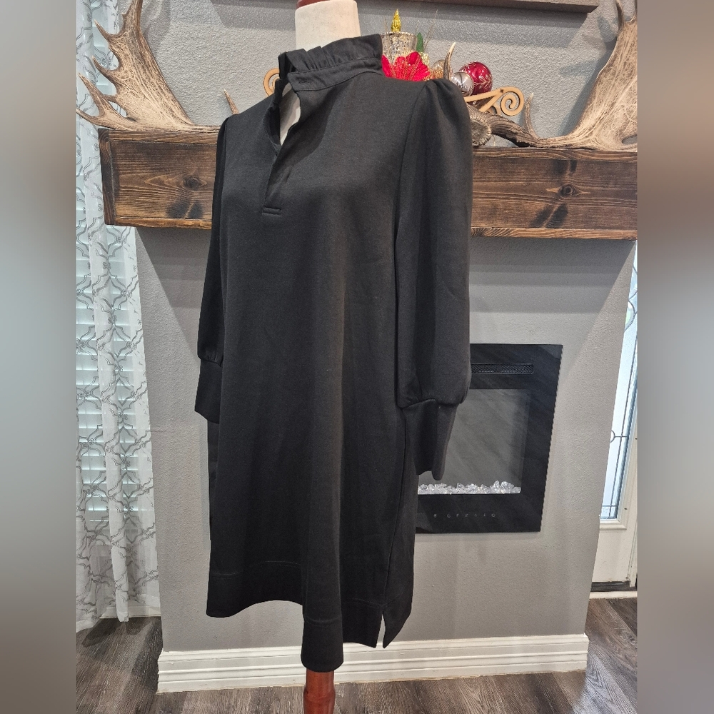 Tuckernuck Pomadere Place Midi Dress Size Medium Elegant Black Ruffle Collar - Picture 3 of 7